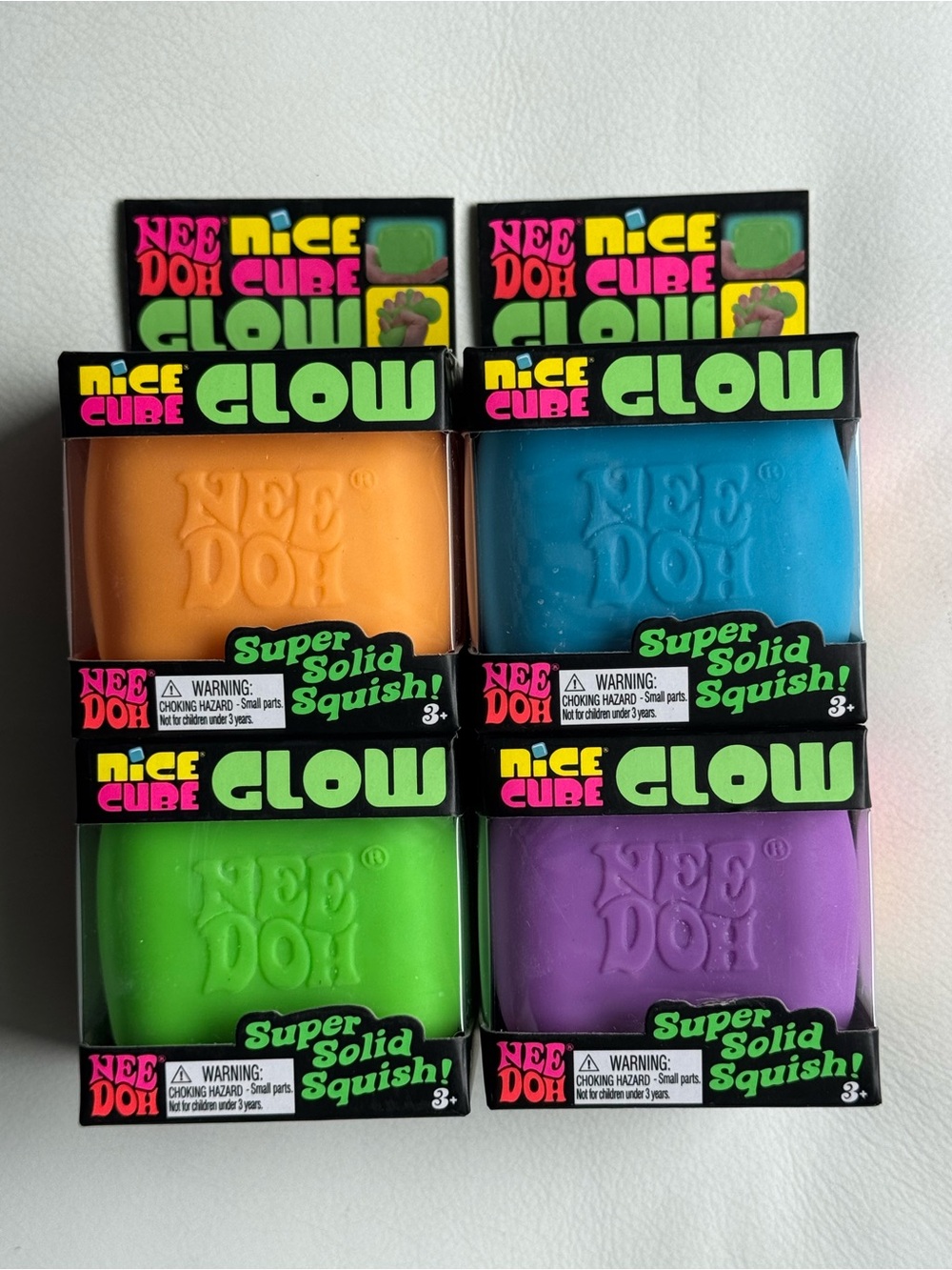 4 NeeDoh Glow in the Dark Purple Green Blue Cube Squishy Toy SHIPS TODAY!
